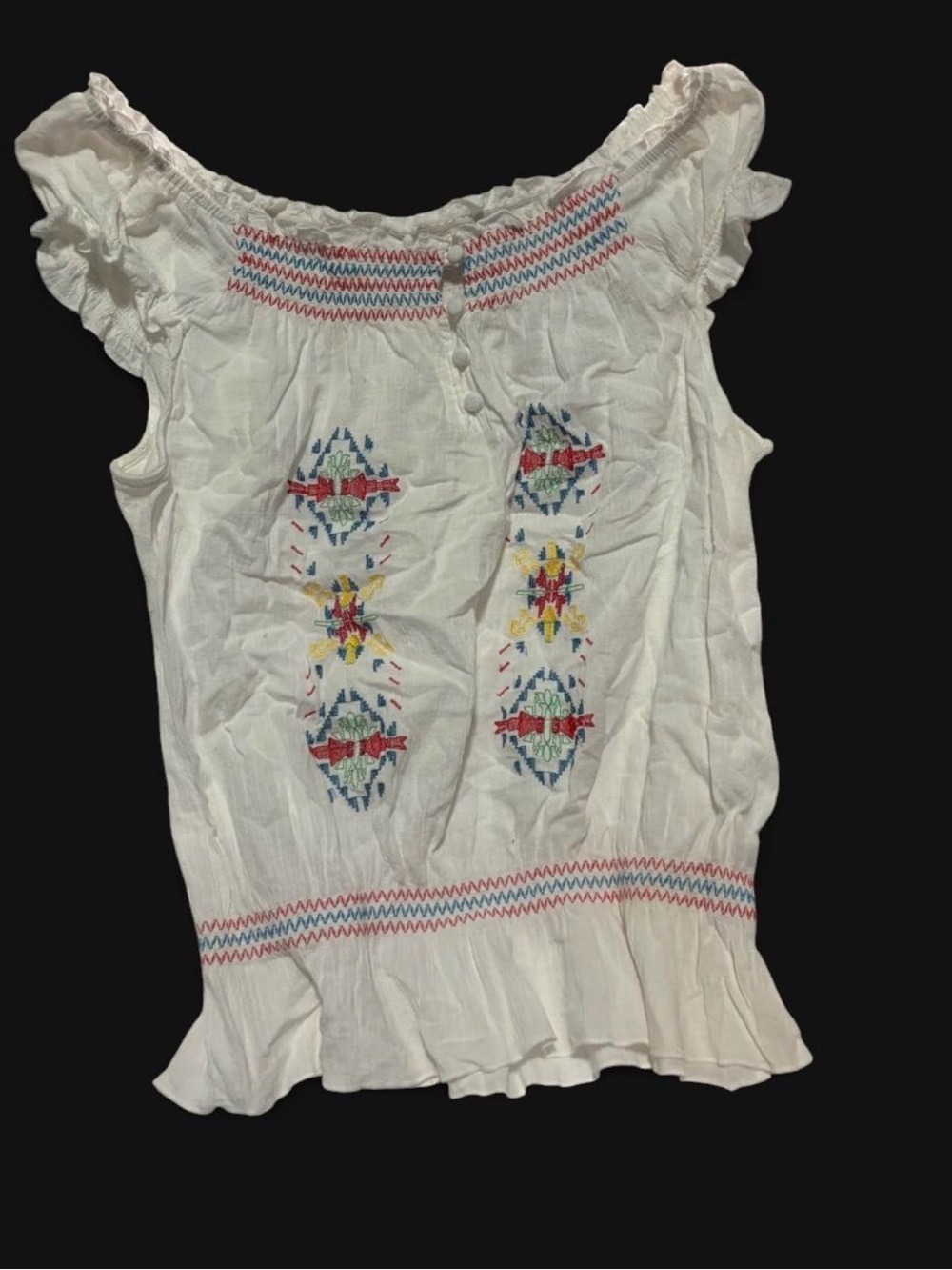 Vintage Style Boho White Smocked Embroidered Peasant Blouse Plus Size 18/20W